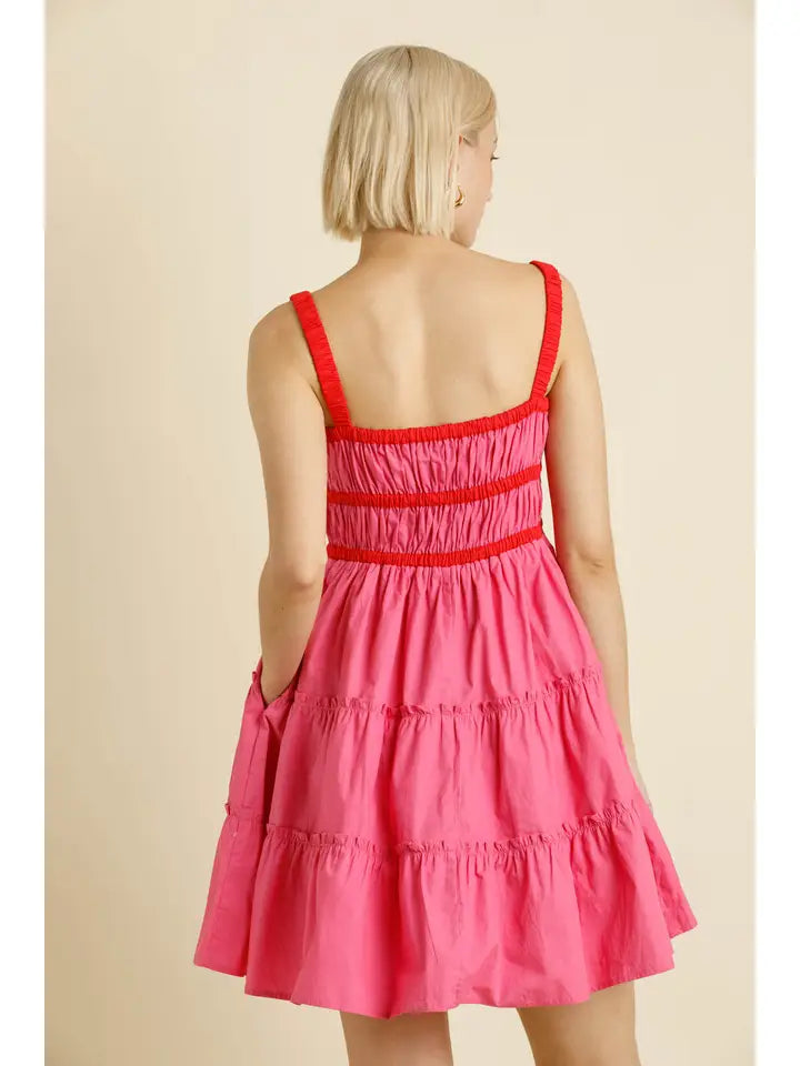 Pink Combo Trimming Mini Dress