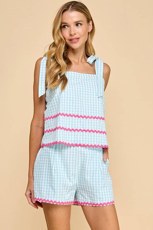 Gingham Contrast Ricrac Detail Top