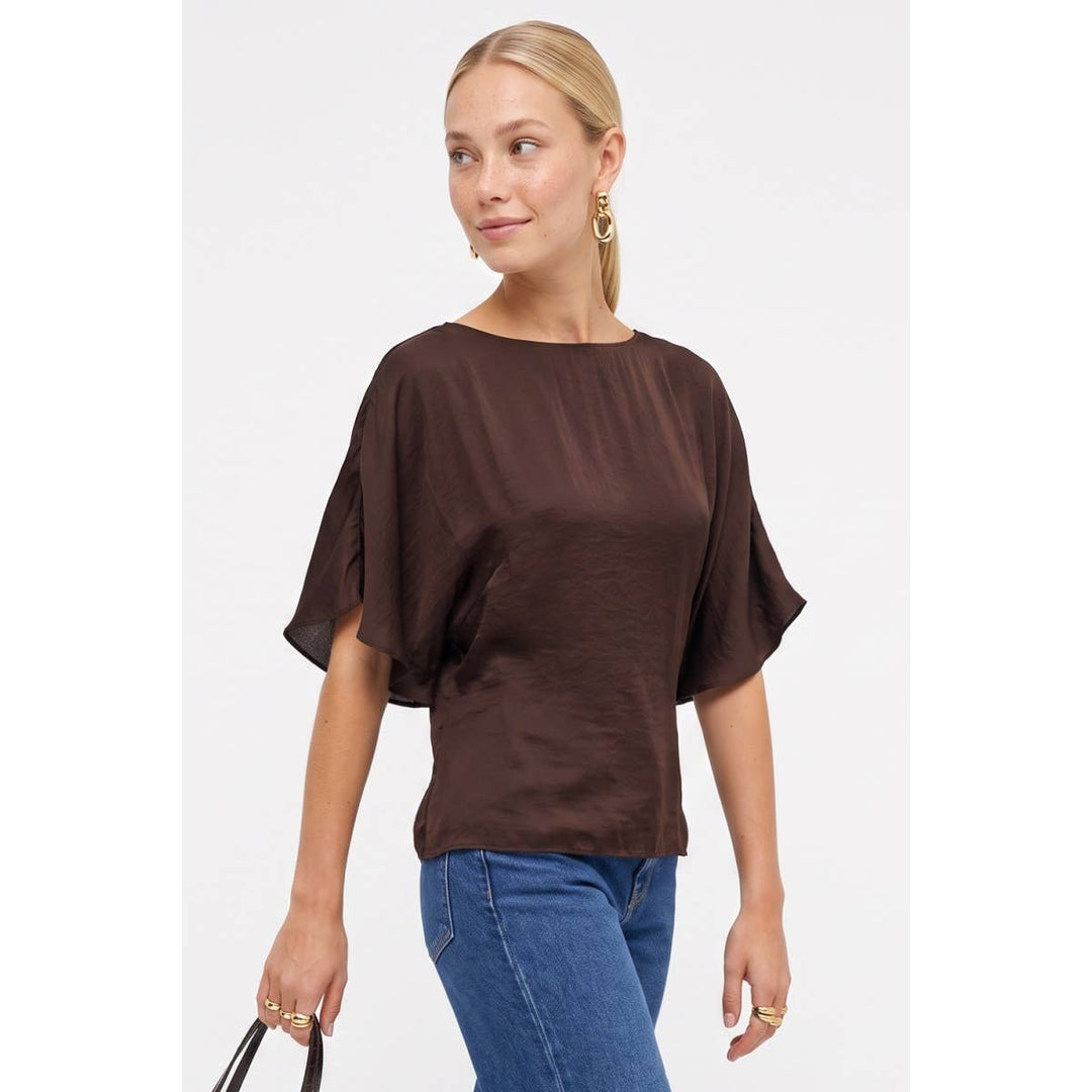 Back Tie Dolman Sleeve Silky Fall Blouse