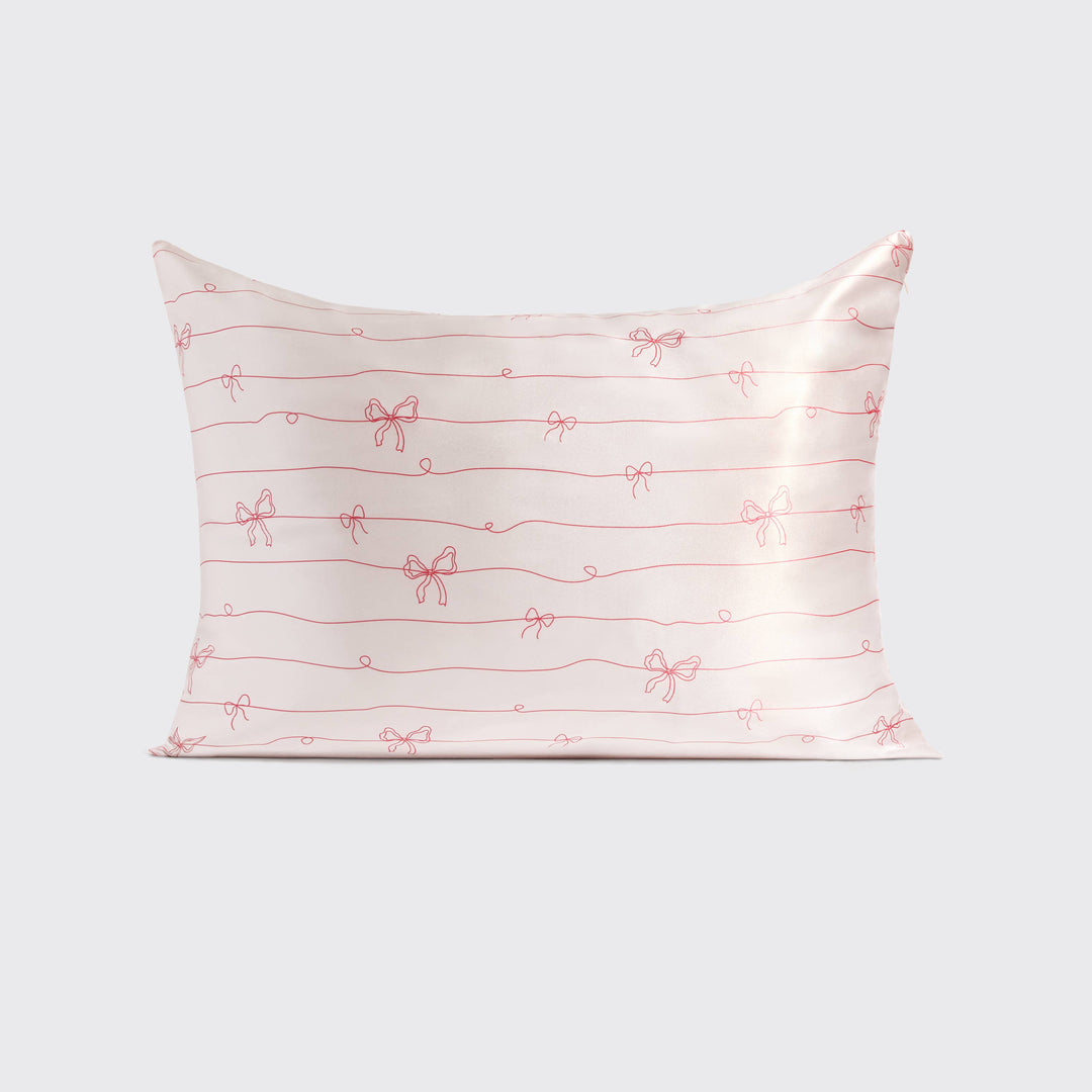 KITSCH  Holiday Satin Pillowcase in Striped Bows