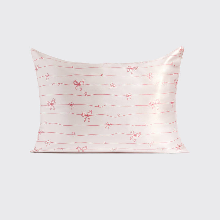 KITSCH  Holiday Satin Pillowcase in Striped Bows