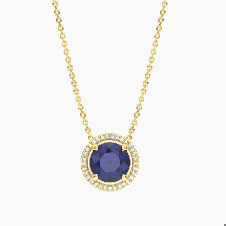 Gold Blue Sapphire Birthstone Pendant Necklace