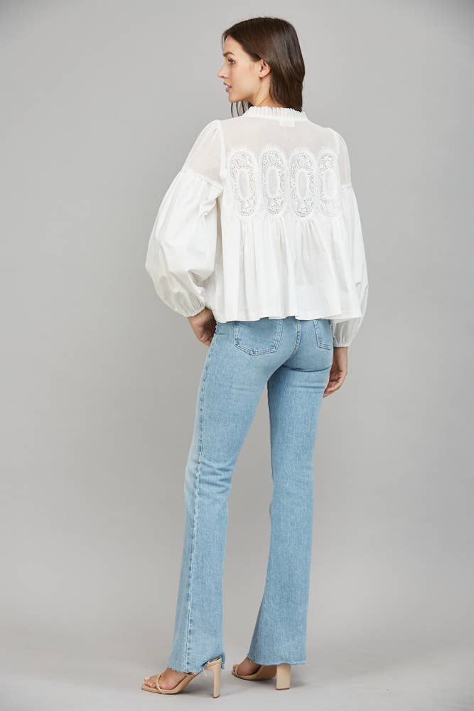 Lace Applique Detail Long Sleeve Blouse