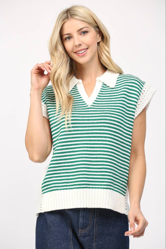 Stripe Collared V-Neck Sweater Vest