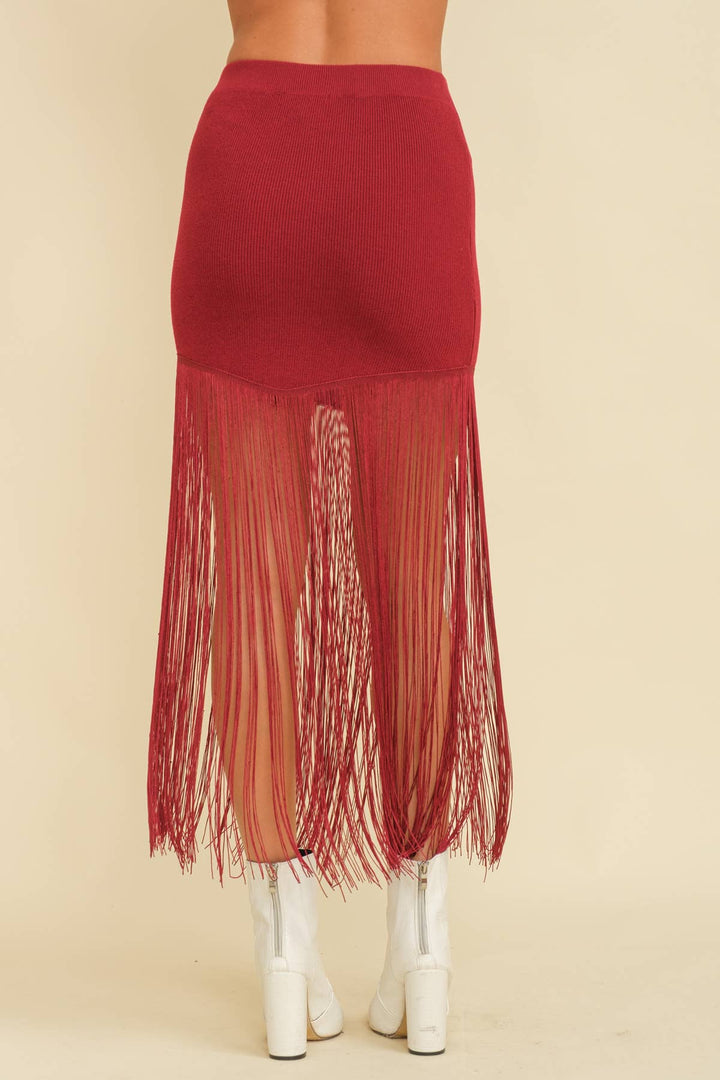 Knit Skirt with Long Fringe