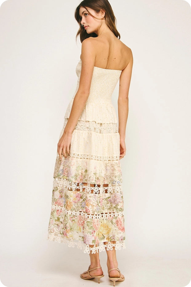 Eyelet Lace Tube Dress in Floral Print