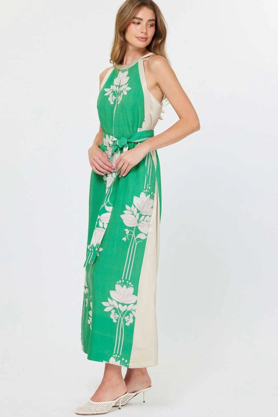 Floral Print Halter Neck Midi Dress