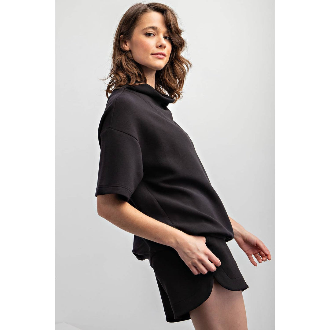 Modal Poly Span Short Sleeve Cowlneck Top