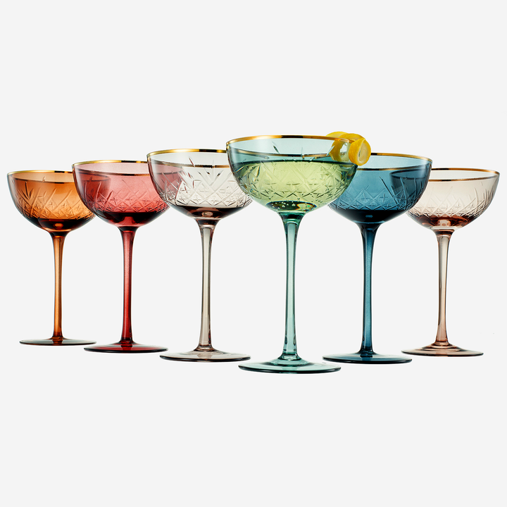 Colored Coupe Art Deco Glasses | Set of 6