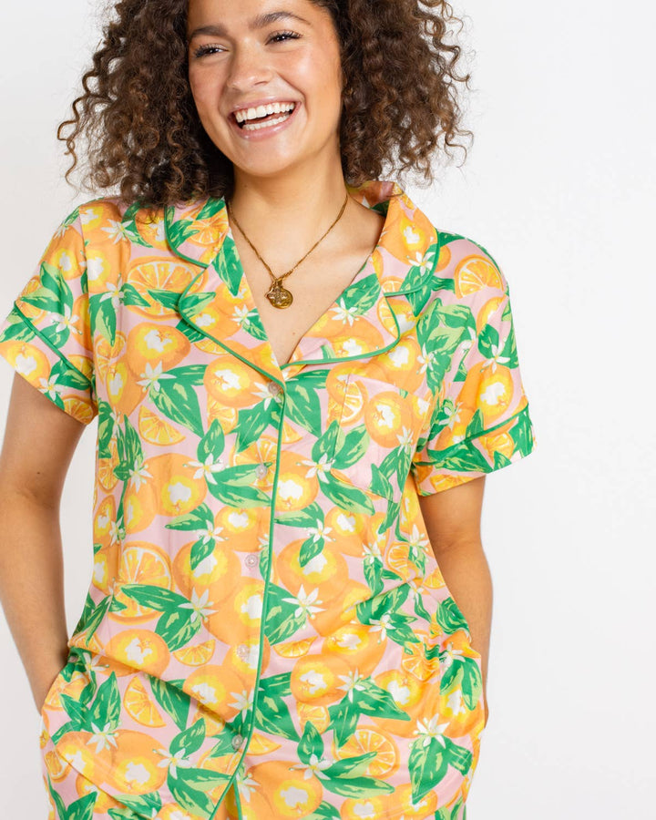 Orange Grove Short Sleeve Button Up Sleep Shirt