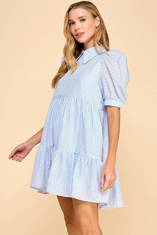 Striped Collard Shirt Dress With Rhinestones