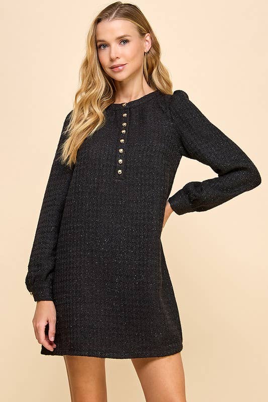 Metallic Tweed Long Sleeve Dress