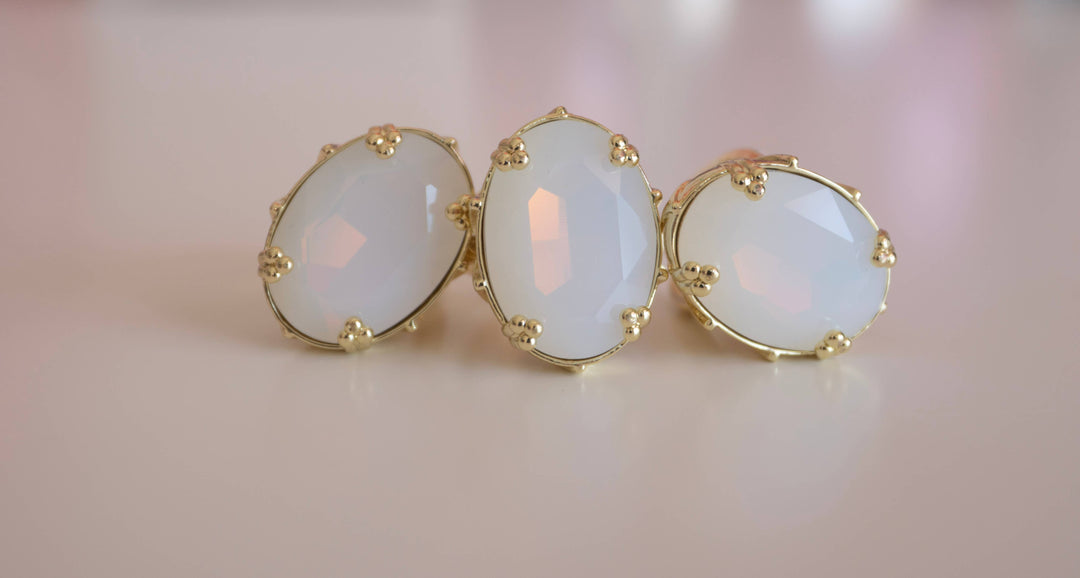 First Lady Adjustable Cocktail Ring in White Opal