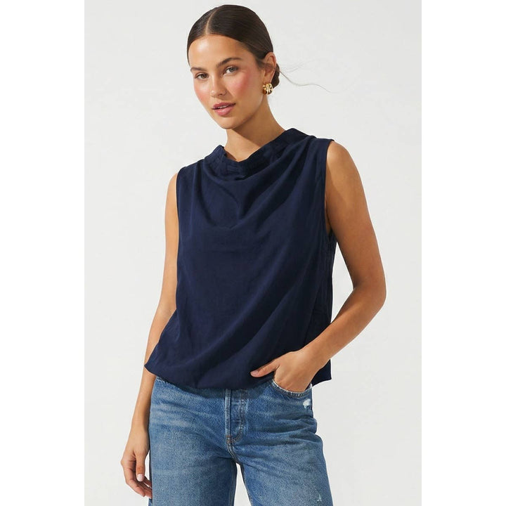 Cinched Mock Neck Sleeveless Top