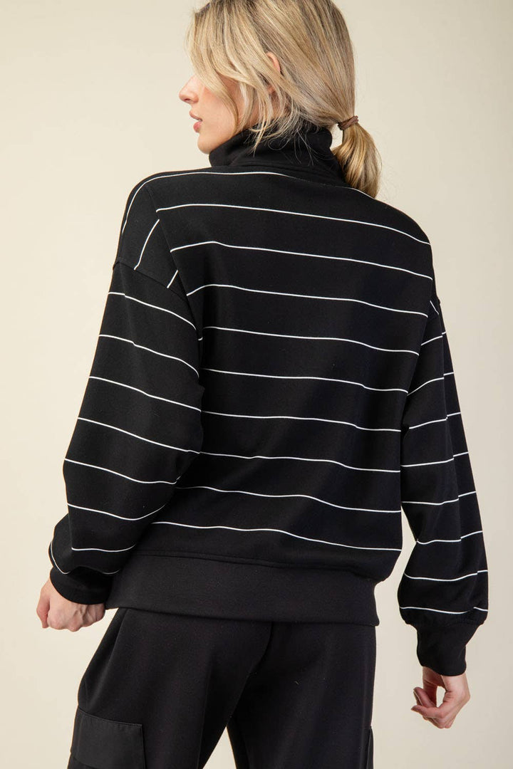 Modal Stripe Quarter Zip Mock Neck Pullover