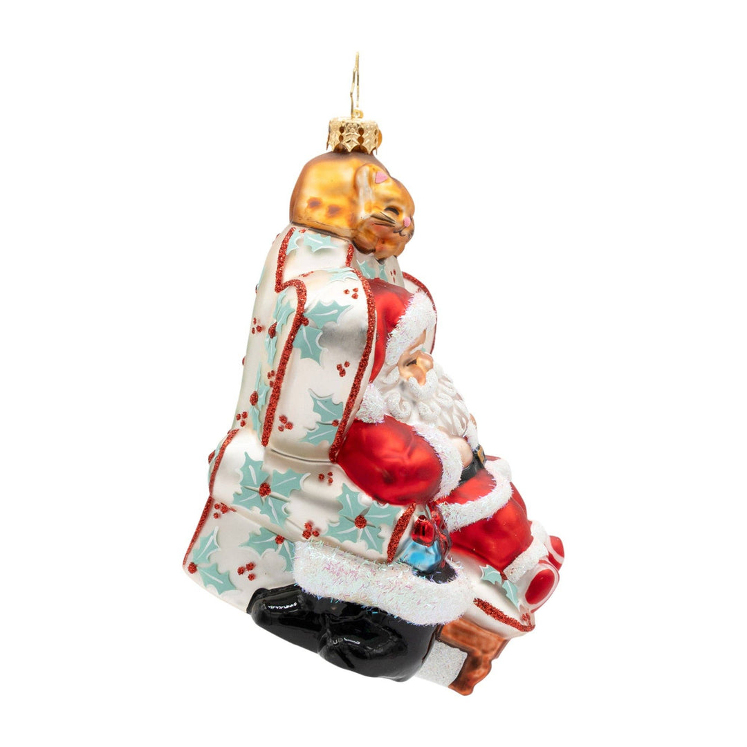Holiday Glass Ornament – Cat Nap Santa