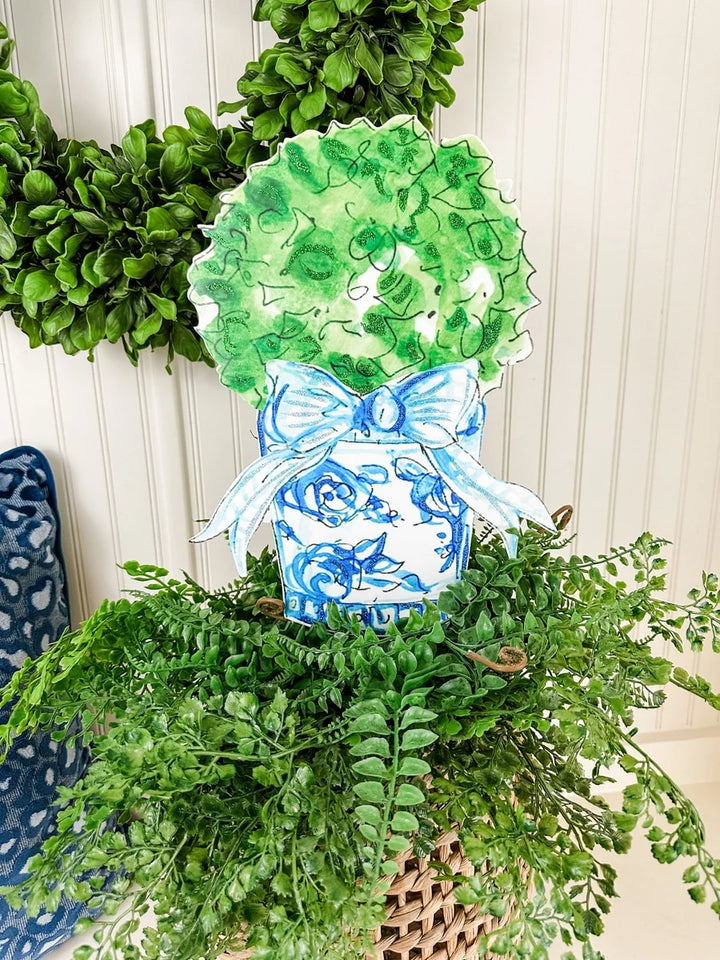 Beck's Blue Gingham Boxwood Pot Plant Stake
