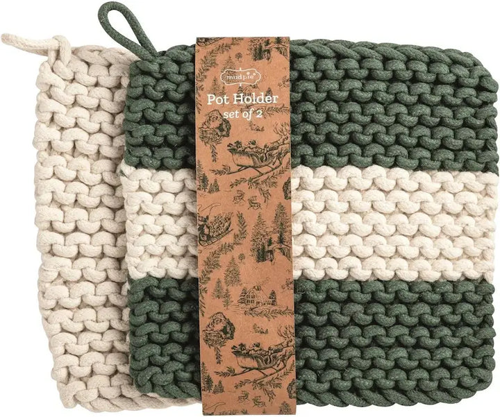 White Middle Stripe Pot Holder Set