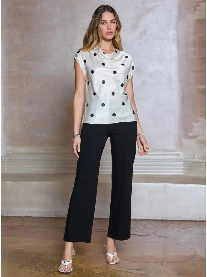 Polka Dot Cowl Neck Dolman Sleeve Top