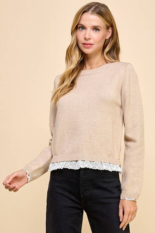 Lace Trim on Hem Sweatshirt