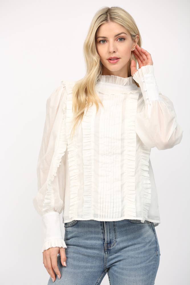 Ruffle Detail Tucked Long Sleeve Blouse