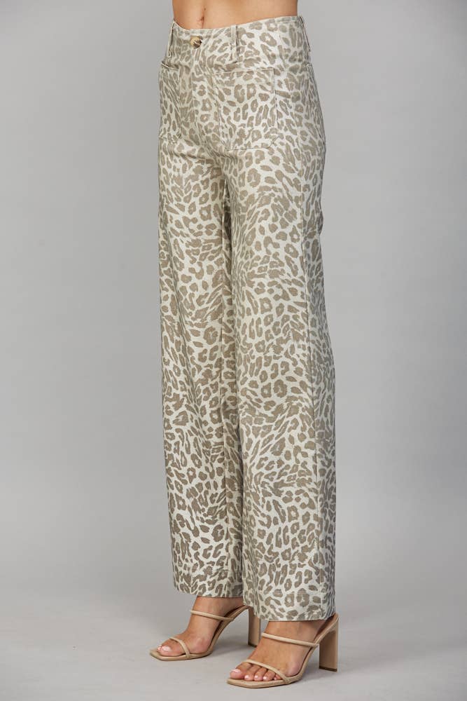 METALLIC ANIMAL PRINT WIDE LEG PANTS FP61084