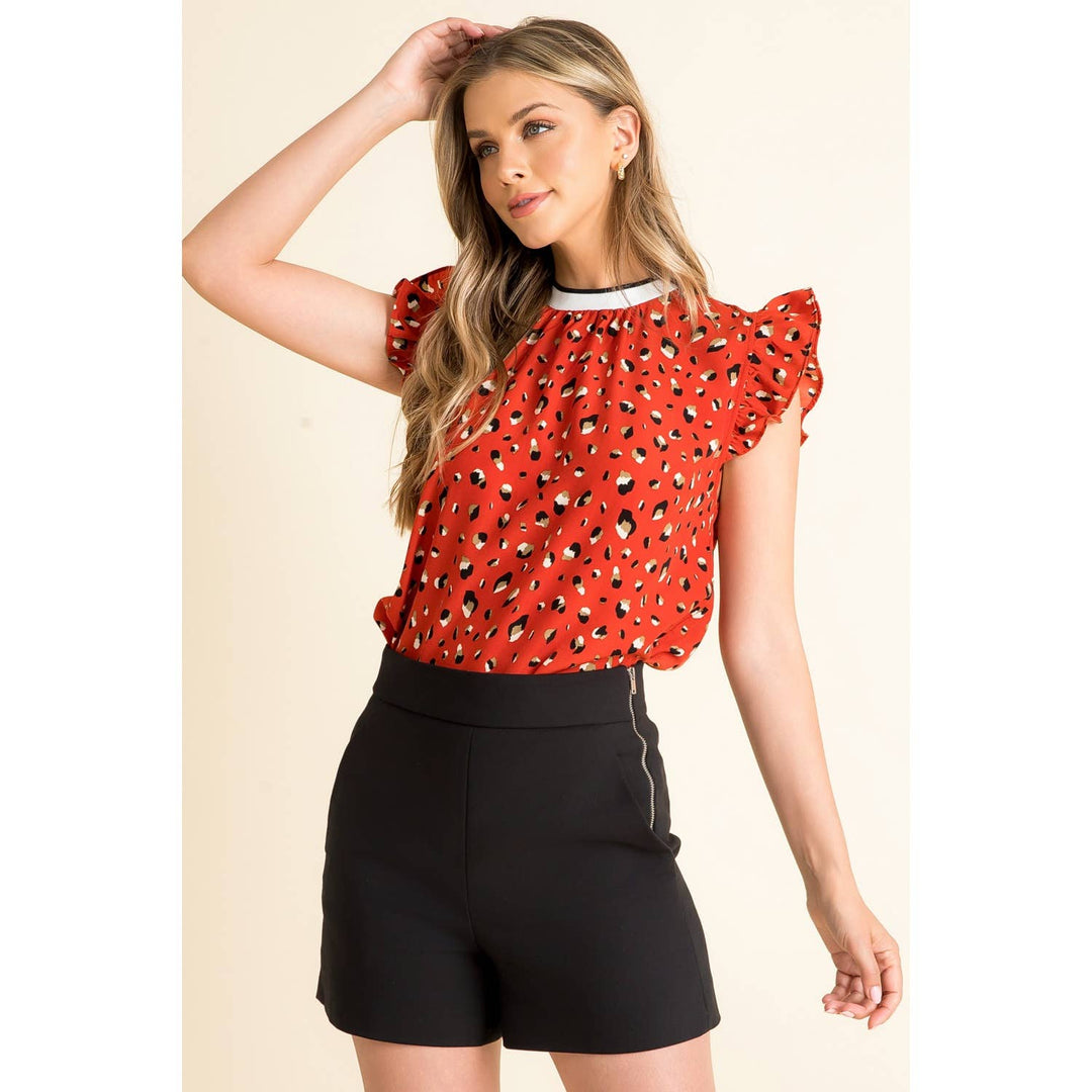 Leopard Print Flutter Sleeve Top