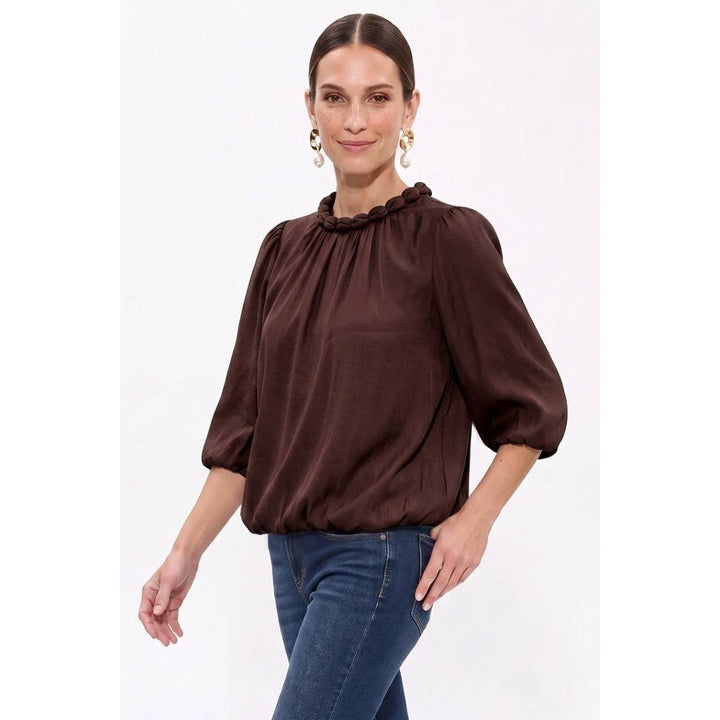 Round Neckline Accent Billowy Blouse