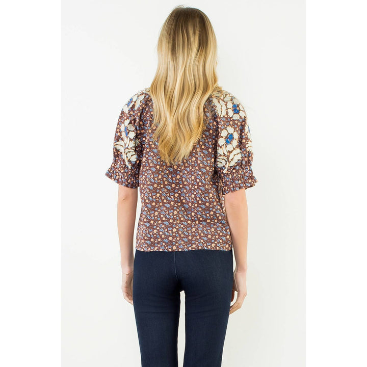 Floral Print Top With Embroidery