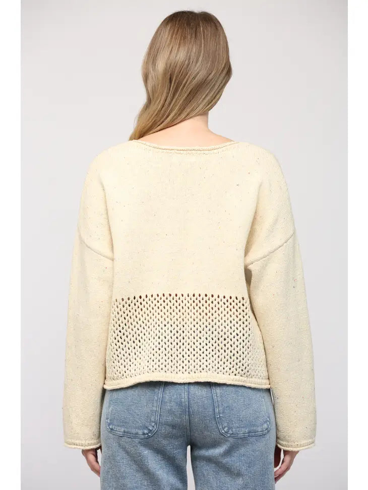 Open Knit Bottom Drop Shoulder Sweater