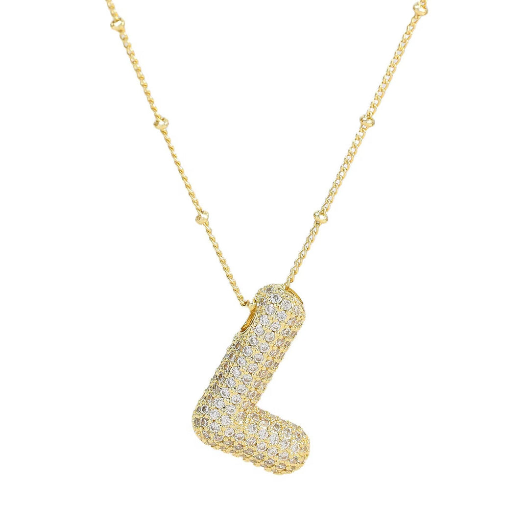 Initial CZ Balloon Bubble 18K Gold Necklace