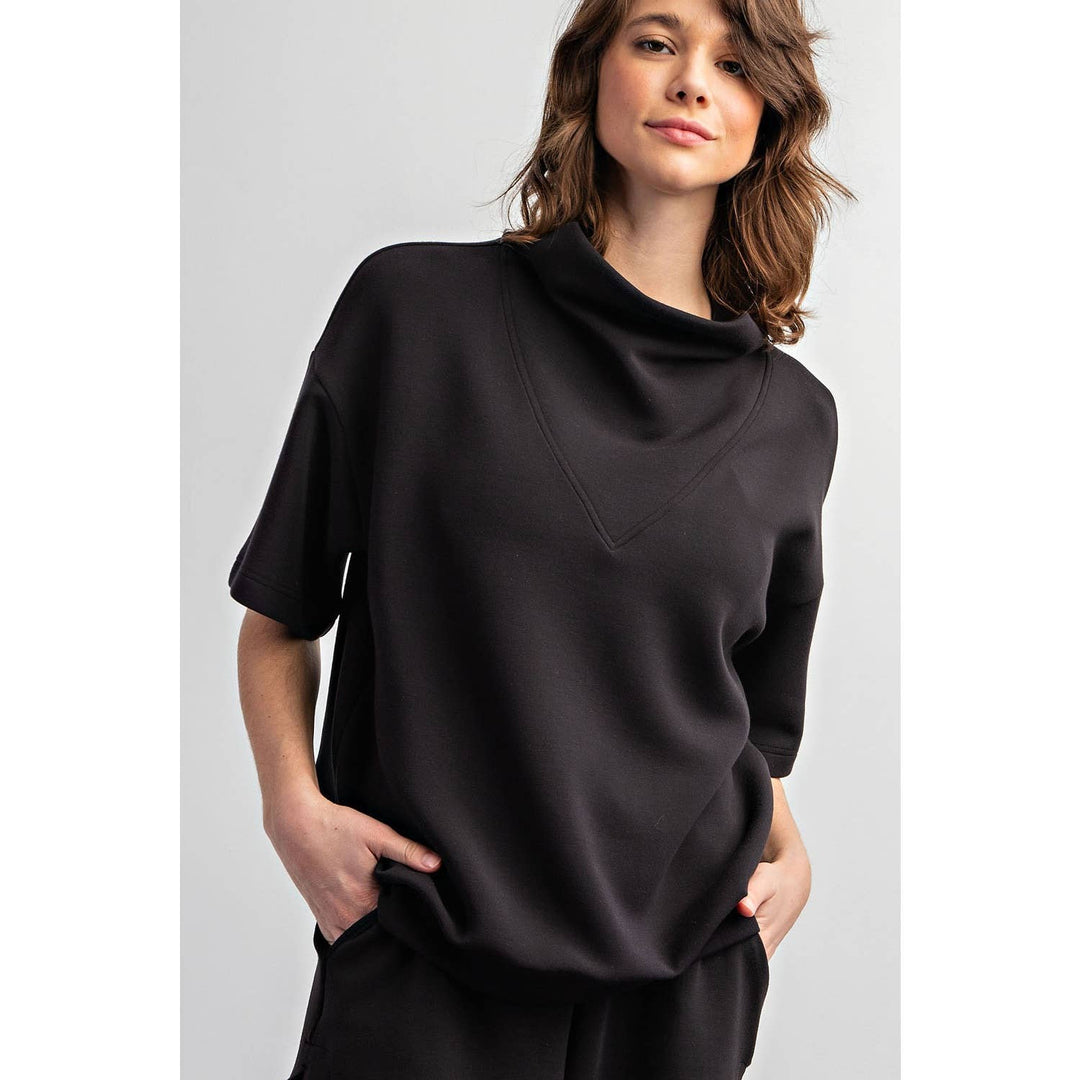 Modal Poly Span Short Sleeve Cowlneck Top