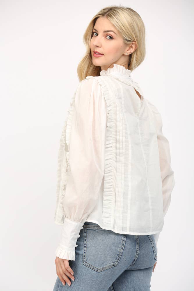 Ruffle Detail Tucked Long Sleeve Blouse