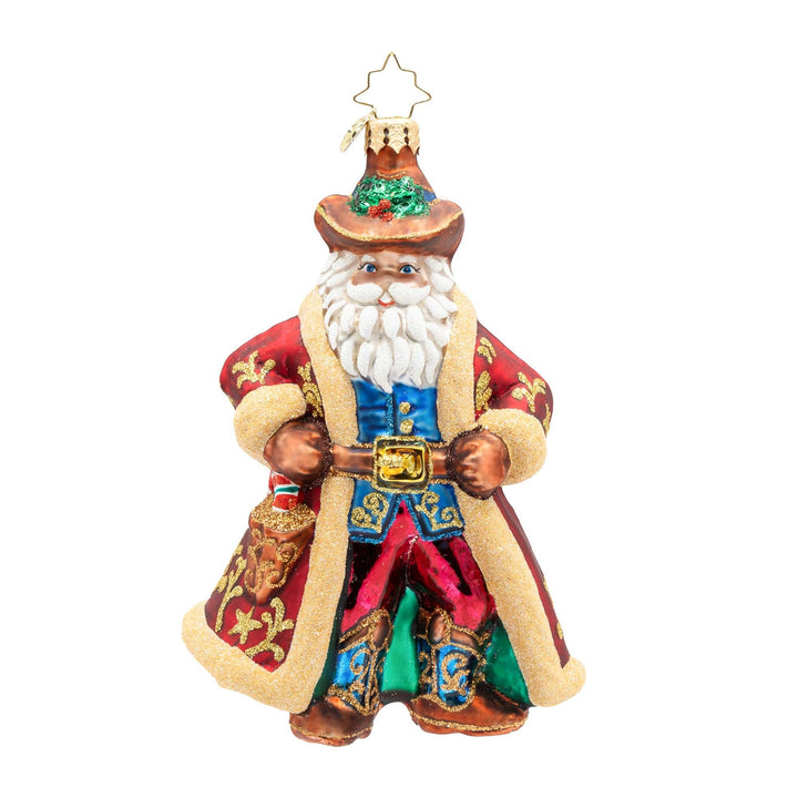 Holiday Glass Ornament – Jingle Spurs Santa