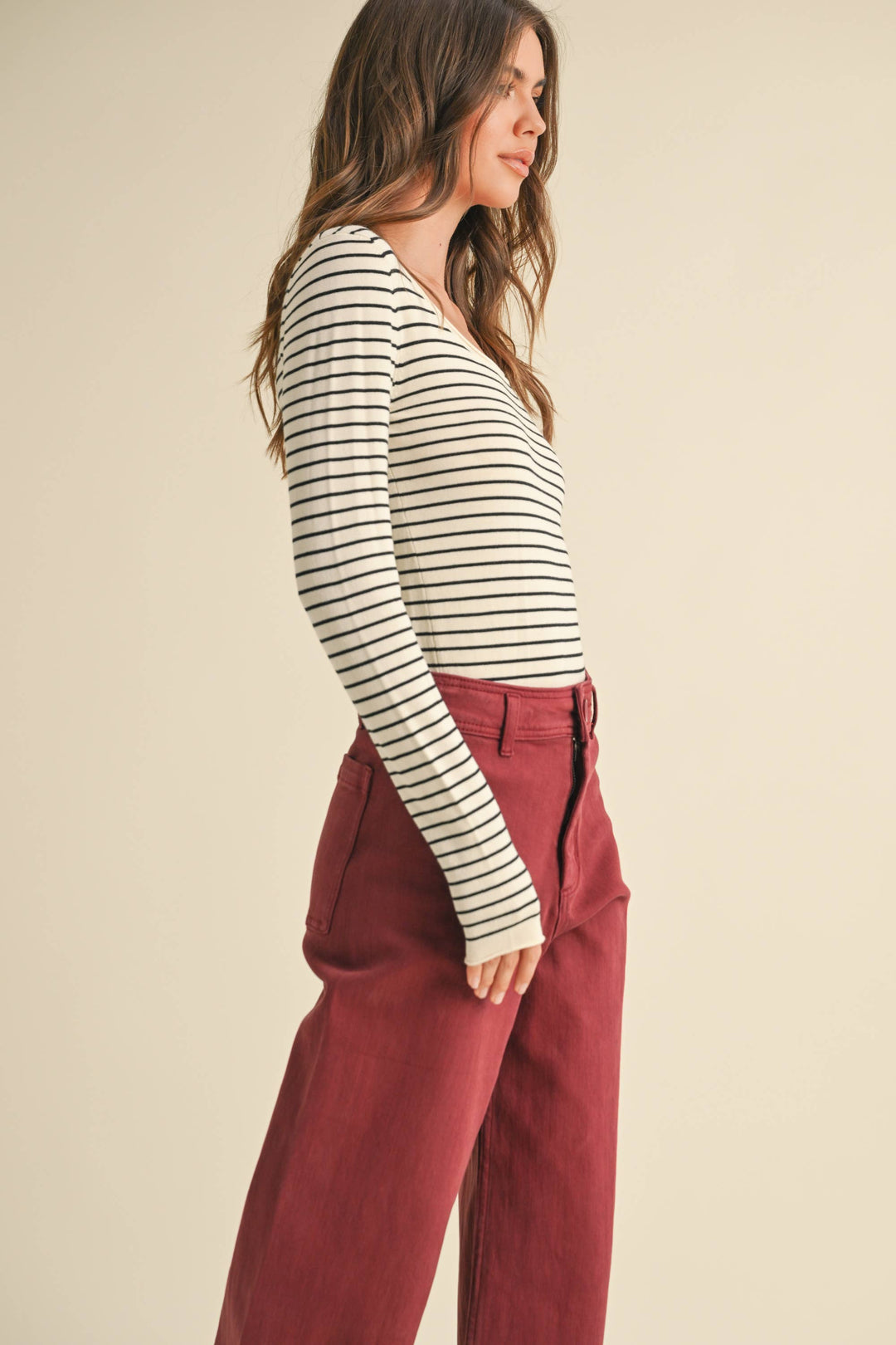 Striped Long Sleeve Knitted Top