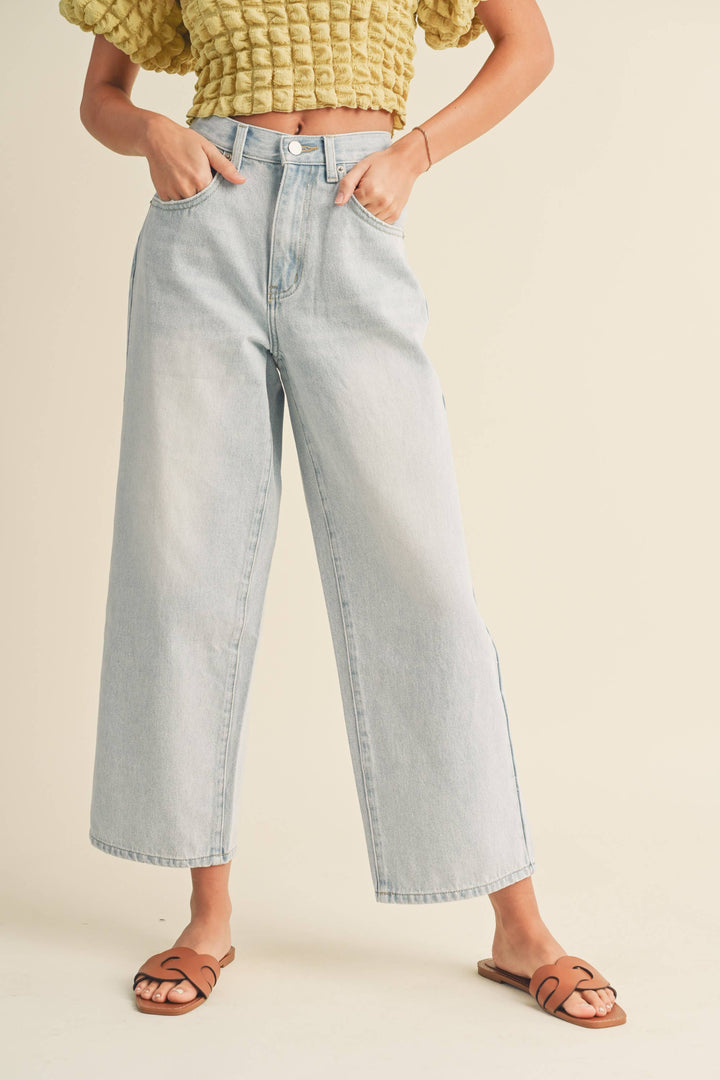 Adjustable Waist Crop Light Denim Pants