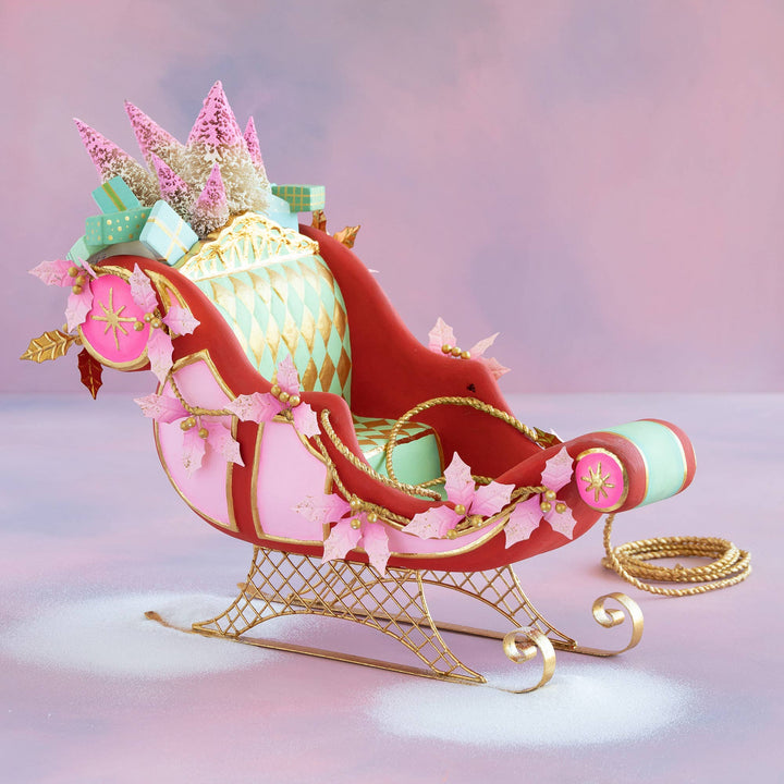 Glitterville Parisian Sleigh Tabletop, Red, Resin, 24”