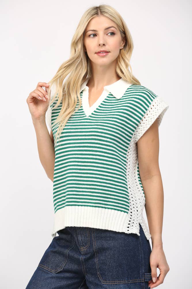 Stripe Collared V-Neck Sweater Vest