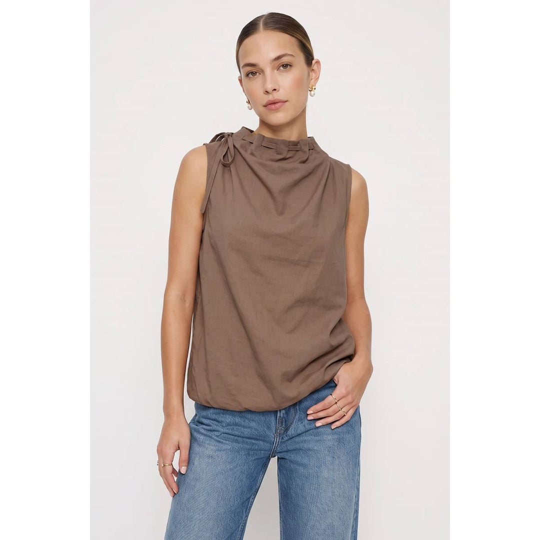 Cinched Mock Neck Sleeveless Top