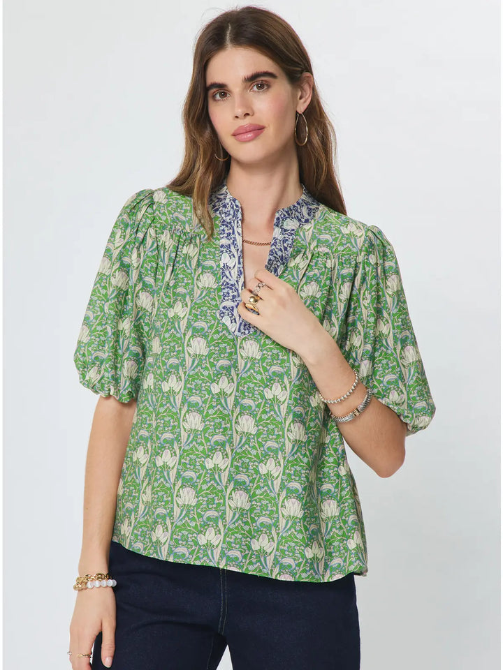 Floral Printed Puff Short Sleeve Blouse