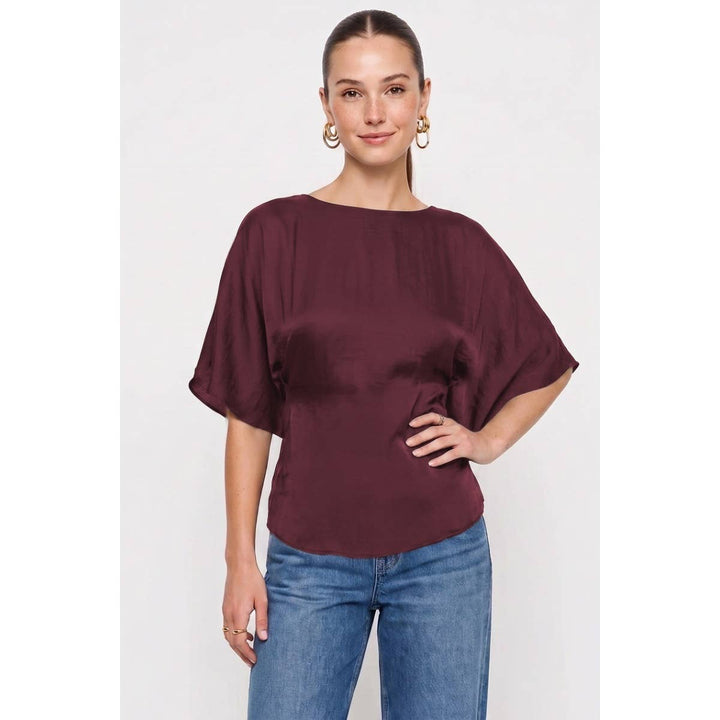 Back Tie Dolman Sleeve Silky Fall Blouse