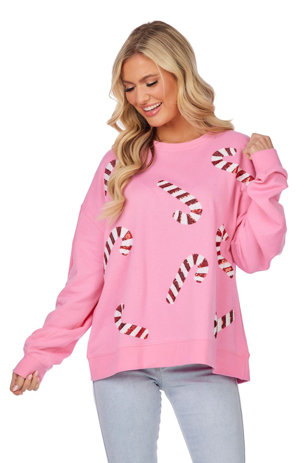 Pink Candy Cane Sparkle Sweatshirt