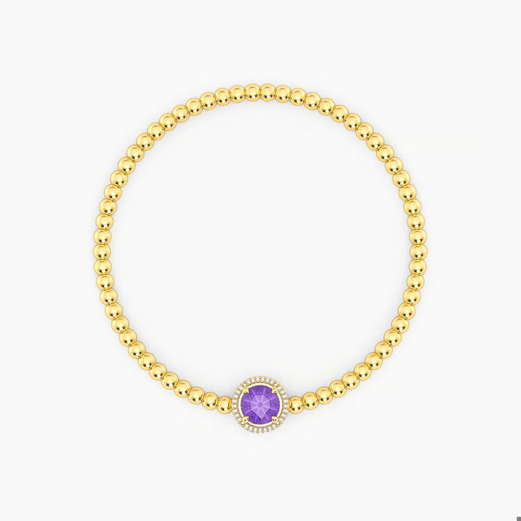 Gold Amethyst Birthstone Beaded Bracelet