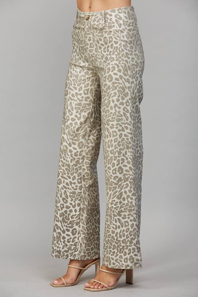 METALLIC ANIMAL PRINT WIDE LEG PANTS FP61084