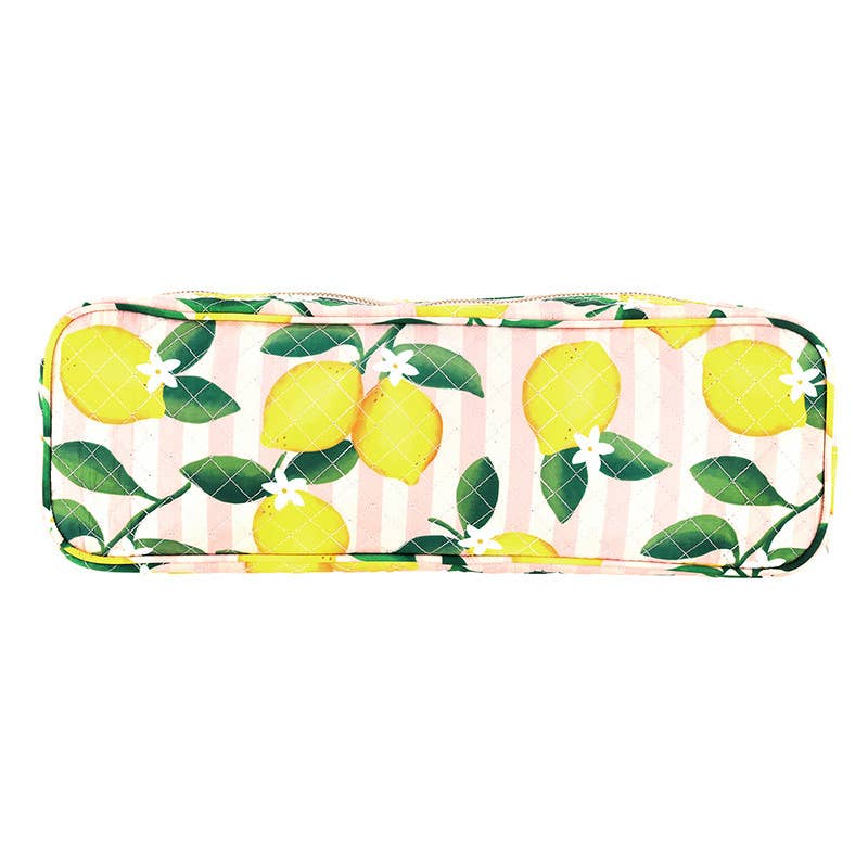 Bella Sleep + Spa - Quilted Hair Tool Bag - Pink Stripes + Lemons
