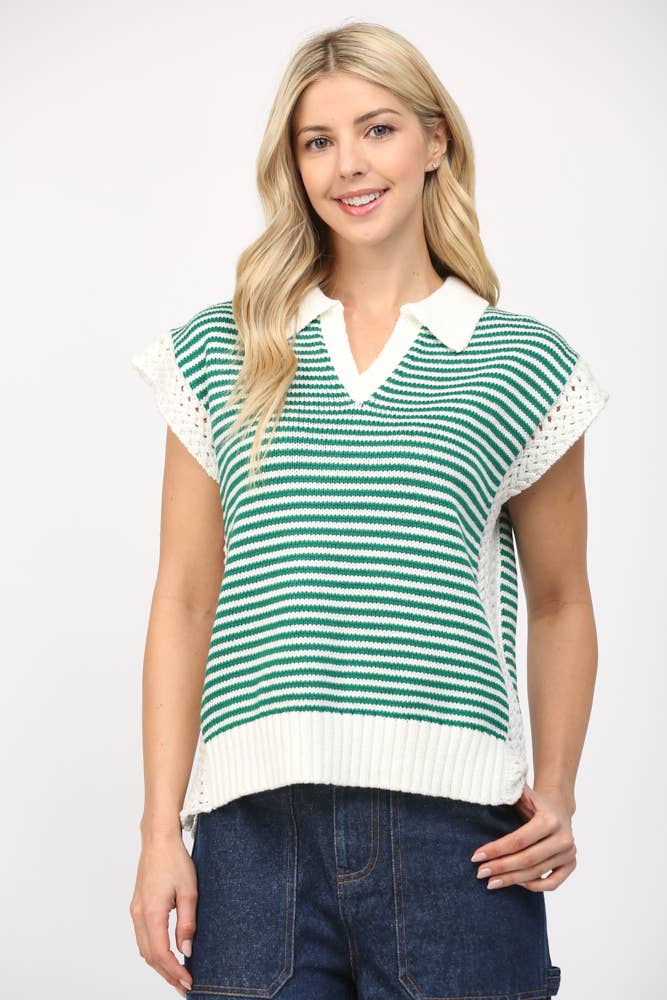 Stripe Collared V-Neck Sweater Vest