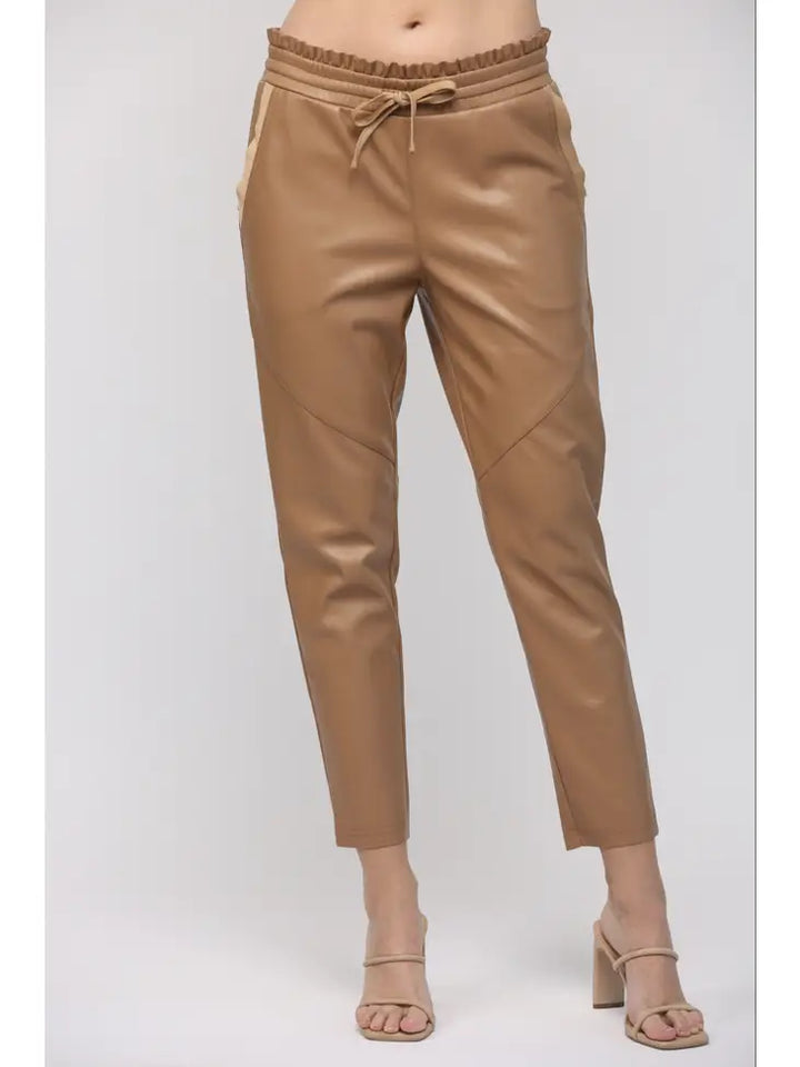 Faux Leather Drawstring Waist Pants