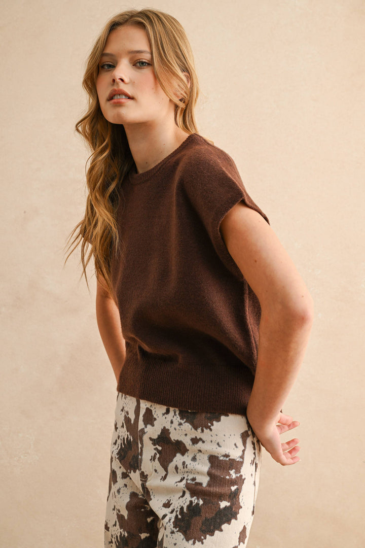 Loose Fit Short Sleeve Sweater Top