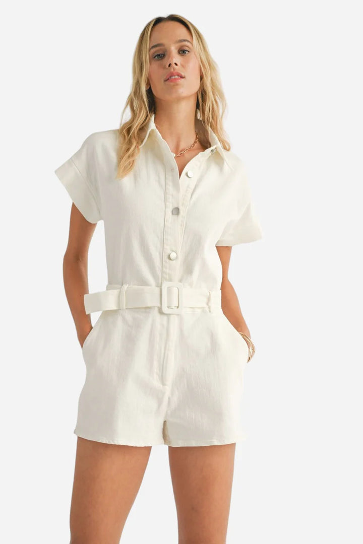 Cold Spritz Denim Romper in White