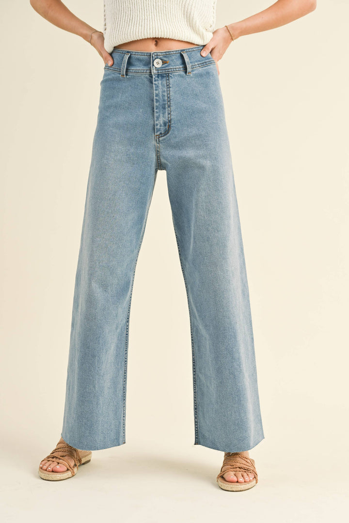 Straight Wide Leg Denim Pants